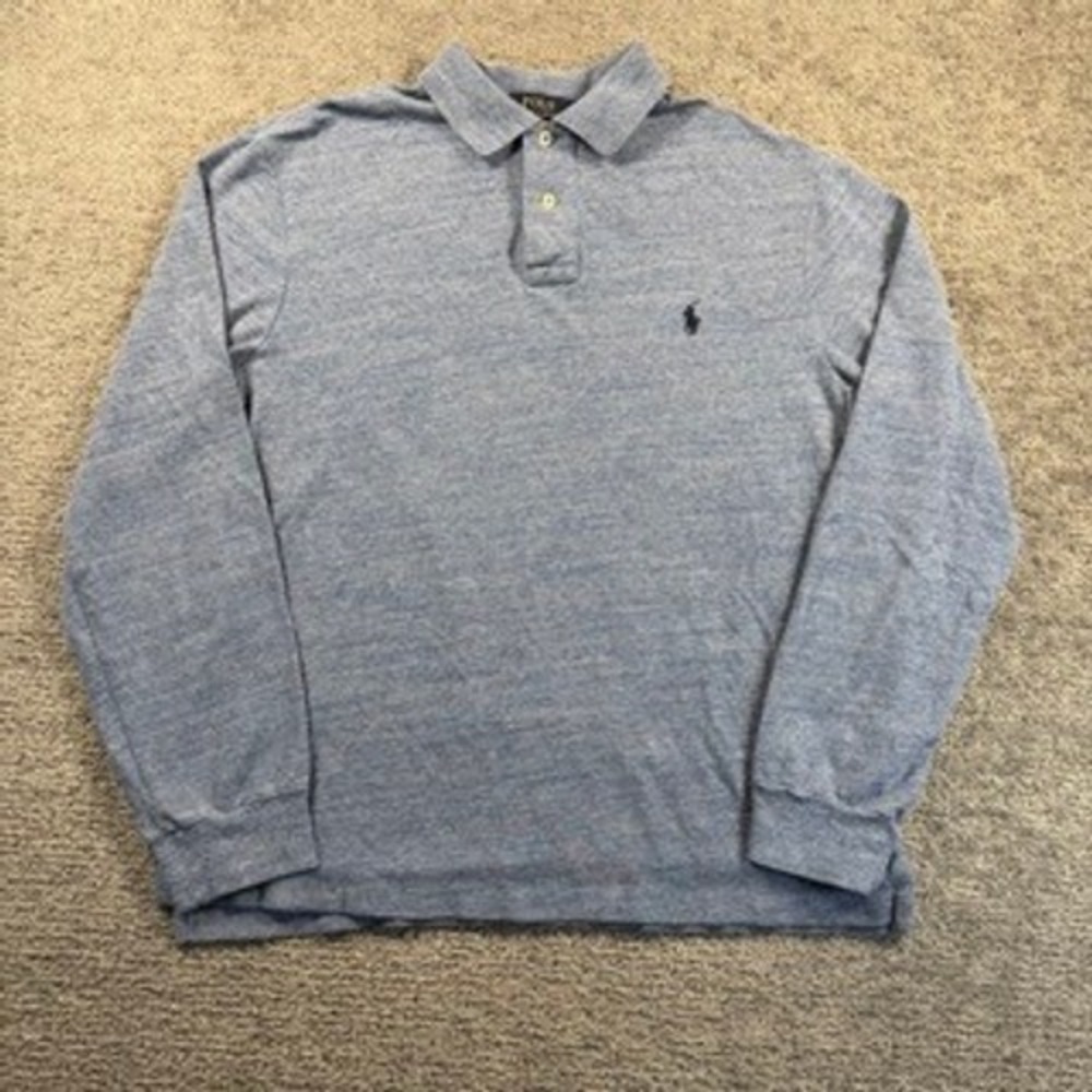 Polo Ralph Lauren Mens Slim Fit Long Sleeve Polo Shirt Light Blue Heather L